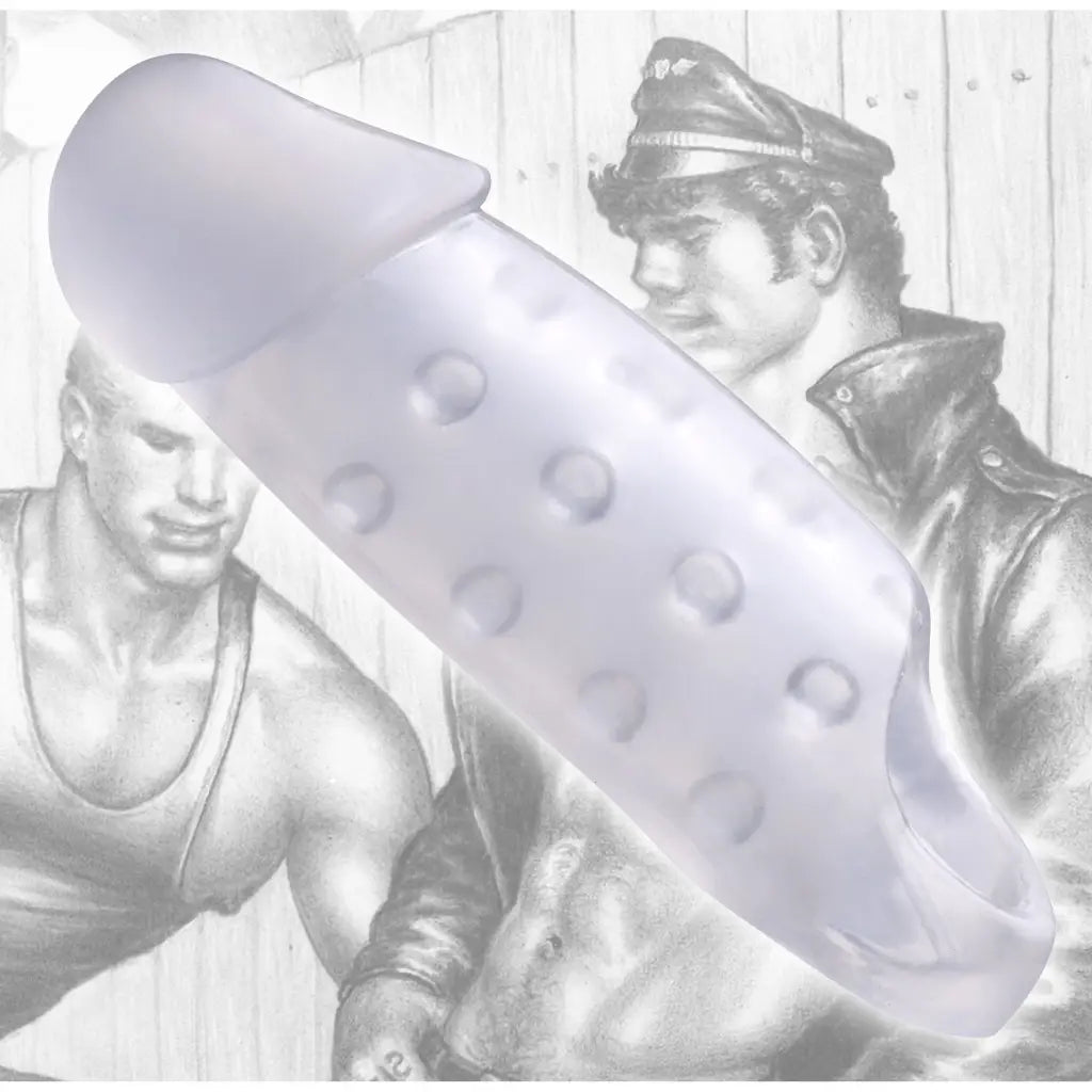 Pill-shaped smooth cock enhancer with dimples from Tom Of Finland for enhanced pleasure