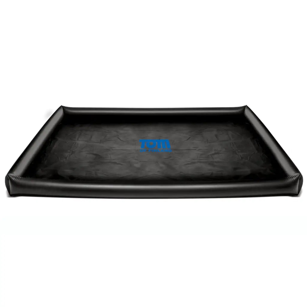 Black rectangular tray with edges and blue logo on Tom Of Finland Water Sports Sheet