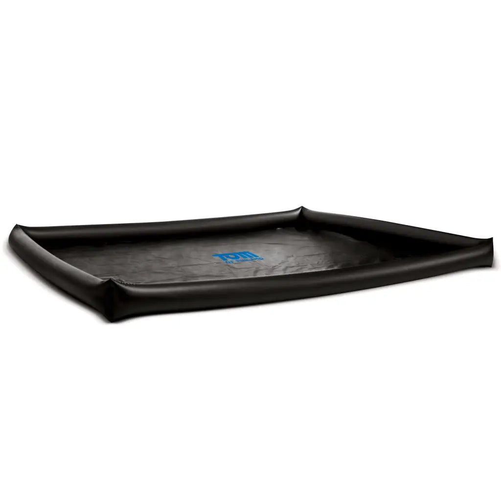 Black rectangular tray with raised edges and blue logo on Tom Of Finland Water Sports Sheet