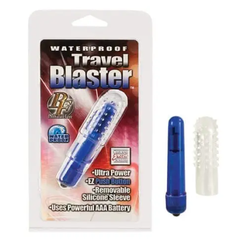 CalExotics Stimulators Blue Travel Blaster W/silicone Sleeve Waterproof at the Haus of Shag