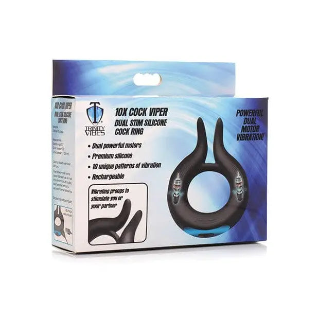 Trinity Vibes Penis Enhancement Trinity Men 10x Cock Viper Dual Stimulation Silicone Cock Ring - Black at the Haus of Shag