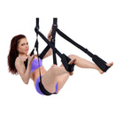 Person in purple lingerie using Trinity Sex Swing with black straps