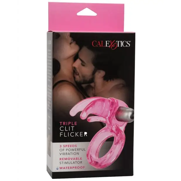 Triple Clit Flicker Pink with White and Black Rings for Enhanced Pleasure