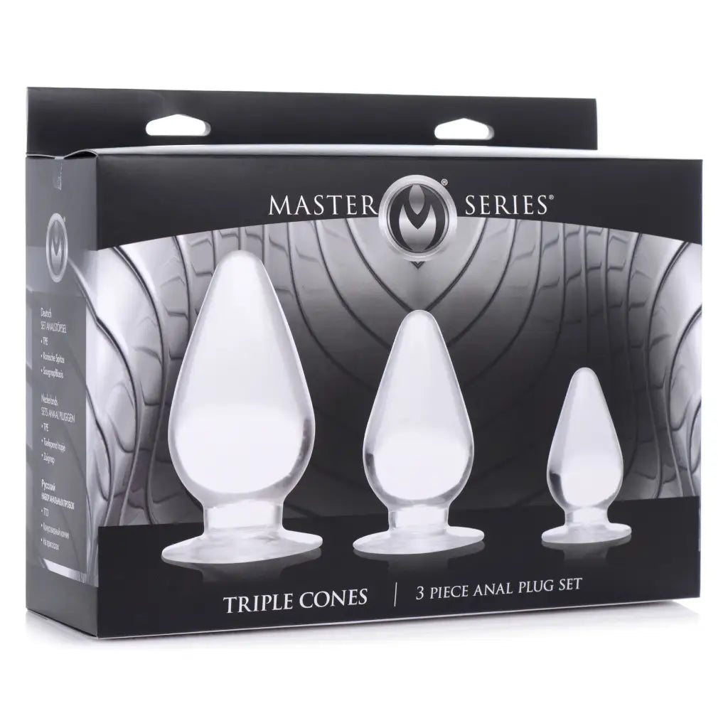 Master Series Plug Clear Triple Cones 3 Piece Anal Plug Set at the Haus of Shag