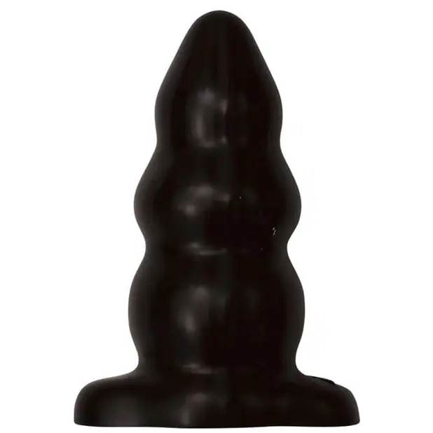 Black plastic Triple Ripple Butt Plug with a long tail for enhanced pleasure