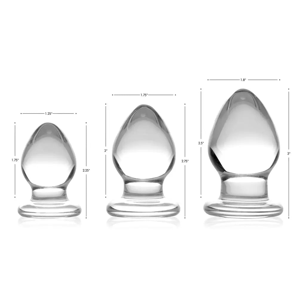 Triplets 3 Piece Glass Anal Plug Kit featuring durable glass water pipe with a sturdy base