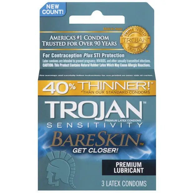 Tran sensitivity gel for cats displayed in Trojan Bareskin Condoms packaging for reliability