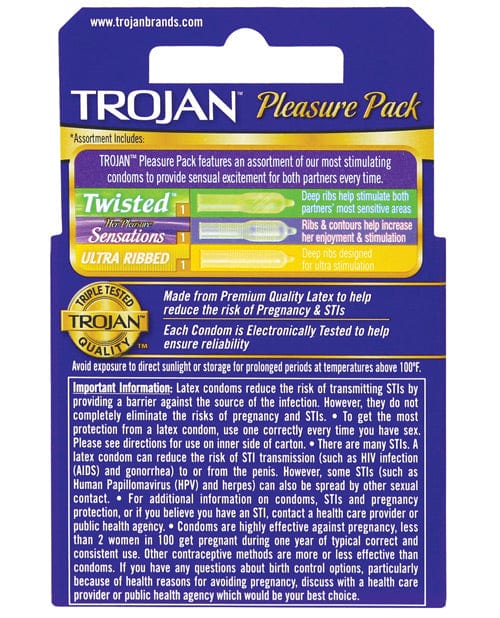 Trojan Condoms 3 Trojan Pleasure Pack Condoms - Box Of 3 at the Haus of Shag