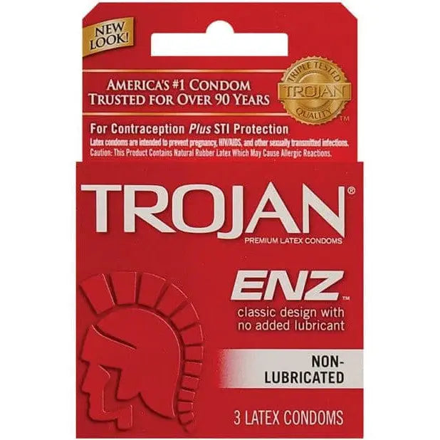 Trojan Enz non-lubricated tablets in a box of 3, offering reliable protection