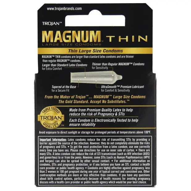 Trojan Magnum Thin Condoms - Box of 3 featuring tapered base for a secure fit