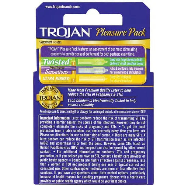 Trojan Pleasure Pack Condoms - Box Of 3 for Ultimate Variety and Safety in Intimacy