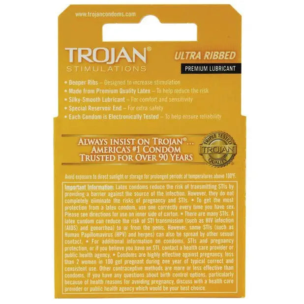 Trojan Ribbed Condoms - Box Of 3 with Ultra Strength Trojan Stims Condoms