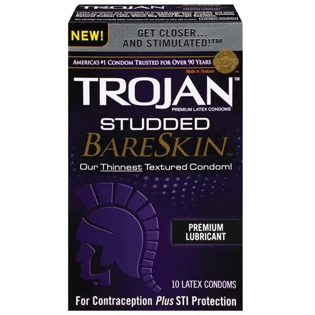Trojan Studded Bareskin Condoms for Men - Box Of 10 - Ultimate Protection & Sensation