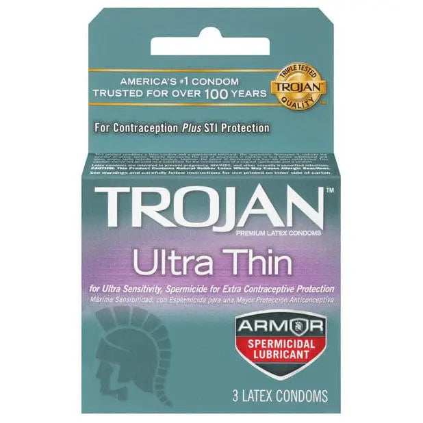 Trojan Ultra Thin Armor Spermicidal - Box of 3 for extra protection with spermicidal lubricants