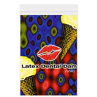 Colorful Trust Flavored Latex Dental Dam pattern featuring the words ’Late Dental