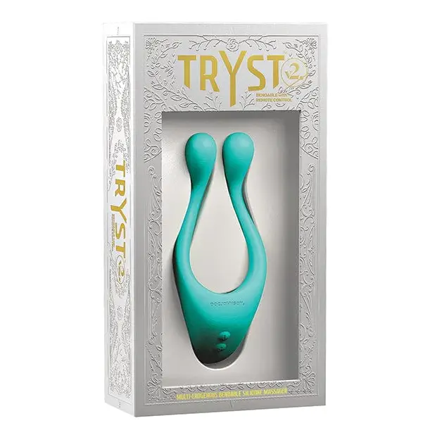 Close-up of blue Tryst V2 Bendable Multi Zone Massager W/remote inside packaging