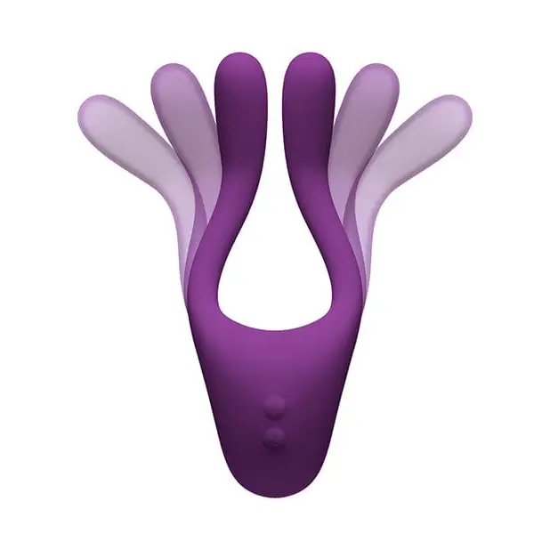 Tryst V2 Bendable Multi Zone Massager with Remote in purple and white, featuring two ears