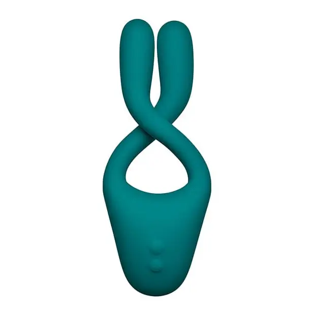 Green sculpture resembling Tryst V2 bendable multi zone massager with remote control