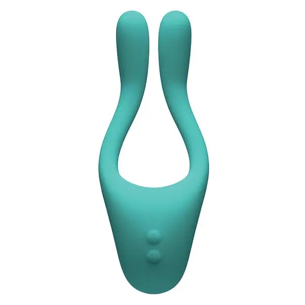 Close-up of Tryst V2 Bendable Multi Zone Massager, blue bunny shape, white background