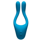 Blue silicone Tryst V2 Bendable Multi Zone Massager with remote control on display