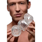 Wand Essentials New-products Clear Twin Turbo Strokers 2 In 1 Wand Attachment For Men at the Haus of Shag