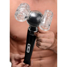 Wand Essentials New-products Clear Twin Turbo Strokers 2 In 1 Wand Attachment For Men at the Haus of Shag