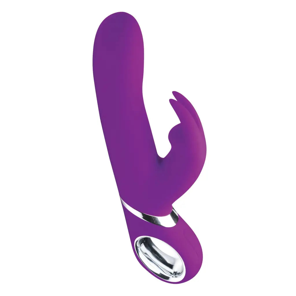 Twirly 66x Spinning Silicone Rabbit Vibrator in Purple with Curved Shape and Metallic Accents