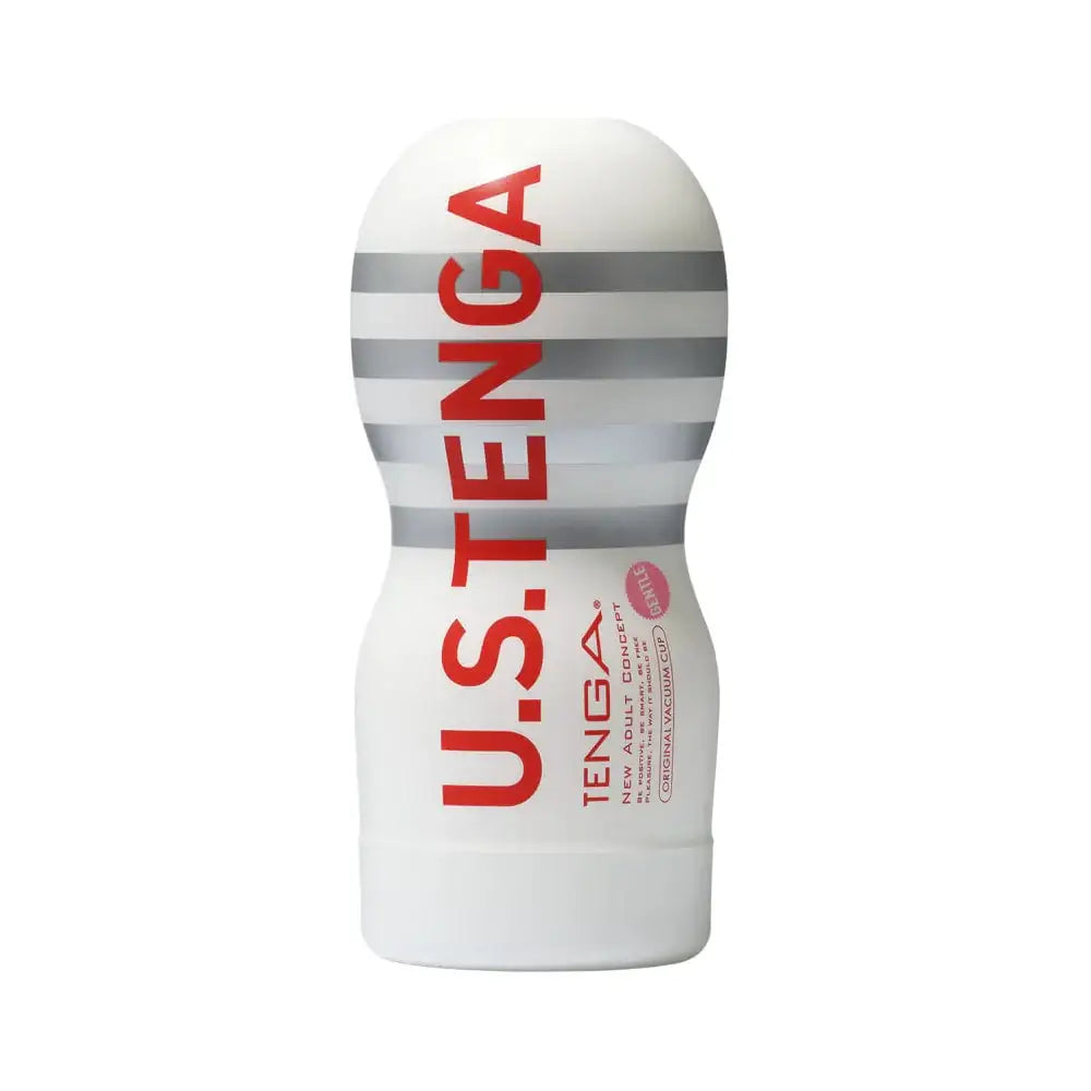 U.S TENGA Original Vacuum Cup masturbation sleeve with red text and gray stripes