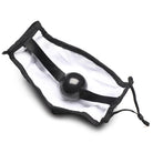 Under Cover Ball Gag Face Mask with black straps and white fabric panel, rubber ball gag included