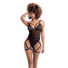 Underwire Mesh Bodysuit W/garterbelt Black - Bodysuit