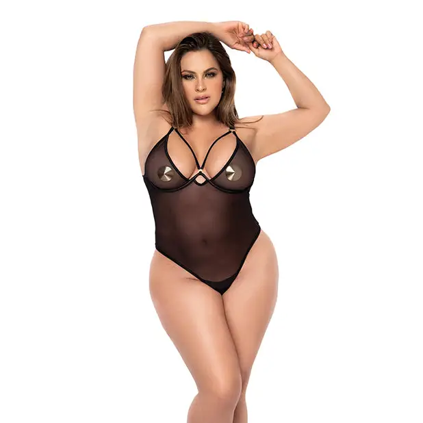 Underwire Mesh Bodysuit W/garterbelt Black - Bodysuit