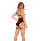 Underwire Teddy W/attached Garter Straps & Hook & Eye Crotch Closure Black/red - Teddy