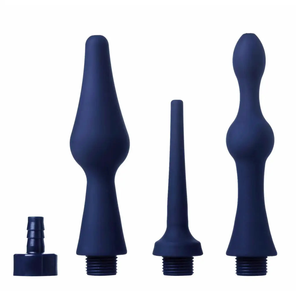 Set of dark blue toys from Universal 3 Piece Silicone Enema Attachment Set