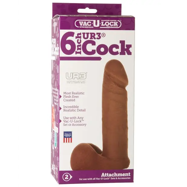 Doc Johnson Strap Ons Vac-u-lock 6" Ultraskyn Cock Attch. - Brown at the Haus of Shag