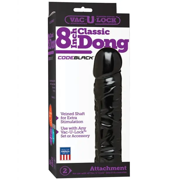 Doc Johnson Dongs & Dildos Vac-u-lock Code Black 8" Classic Dong at the Haus of Shag