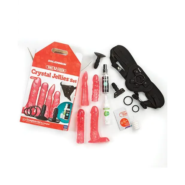 Doc Johnson Dongs & Dildos Vac-u-lock Crystal Jellies Set - Pink at the Haus of Shag