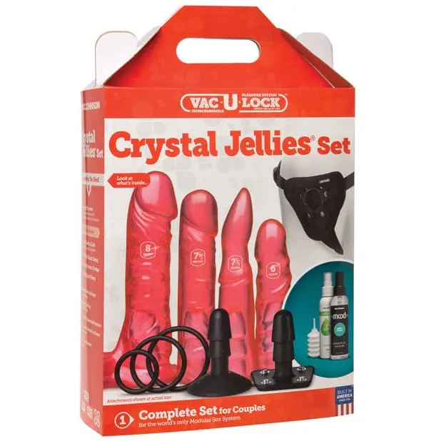 Doc Johnson Dongs & Dildos Vac-u-lock Crystal Jellies Set - Pink at the Haus of Shag