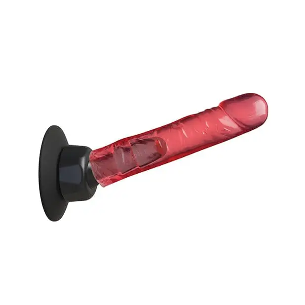 A red glass pipe with black metal fitting for the Vac-u-lock Deluxe 360 Swivel Suction Cup Plug