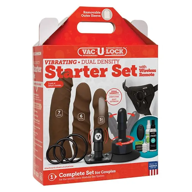 Doc Johnson Dongs & Dildos Chocolate Vac-u-lock Dual Density Starter Set W/wireless Remote at the Haus of Shag