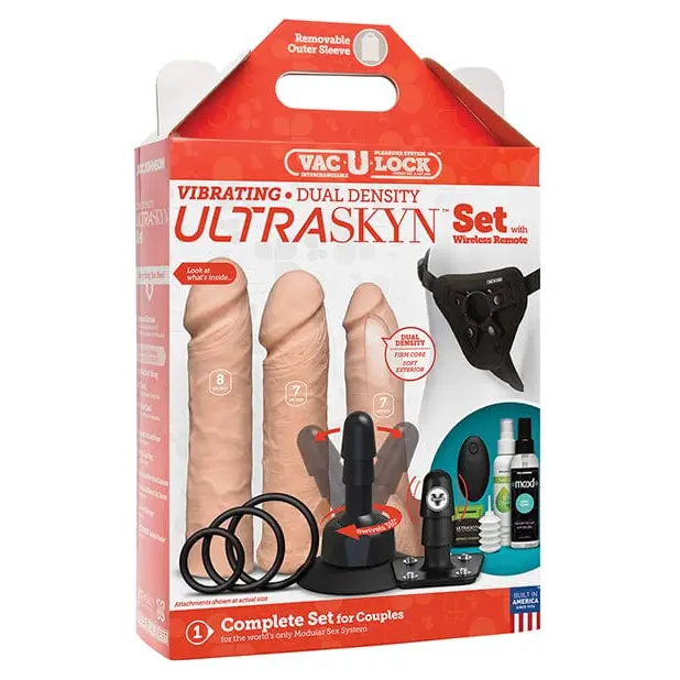 Doc Johnson Dongs & Dildos Vanilla Vac-u-lock Vibrating Dual Density Ultraskyn Set W/wireless Remote at the Haus of Shag