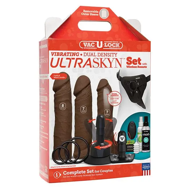 Doc Johnson Dongs & Dildos Chocolate Vac-u-lock Vibrating Dual Density Ultraskyn Set W/wireless Remote at the Haus of Shag