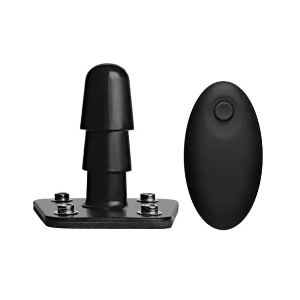 Doc Johnson Strap Ons Vac-u-lock Vibrating Remote Plug W/snaps - Black at the Haus of Shag