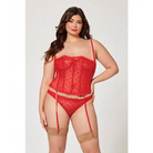 Valentines Heart Embroidered Mesh Bustier & Panty Red - 1x/2x - Lingerie Set