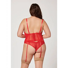 Valentines Heart Embroidered Mesh Bustier & Panty Red - Lingerie Set