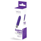 Vedo Bam Mini Rechargeable Bullet Vibe in packaging, showcasing a purple vibrator