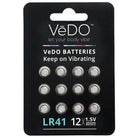 Package of VeDO LR41 alkaline batteries for vibrating devices, 1.5V pack of 12