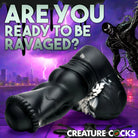 A black, textured Creature Cocks Venom Silicone Dildo with an anatomically-shaped design