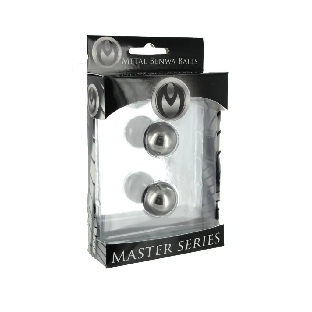 Retail-packaged Metal Venus Benwa Balls from the Master Series product line for pelvic exercises