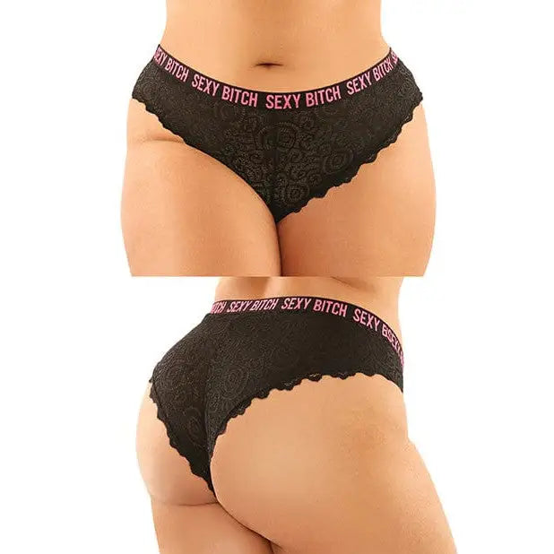 Black lace panty with pink waistband by Vibes Buddy, Sexy Bitch collection