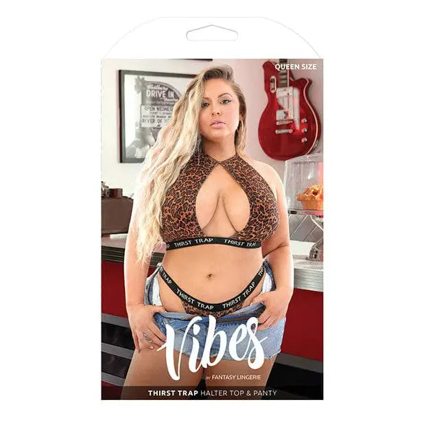 Fantasy Lingerie Two Piece Outfit One Size Fits Most (Queen) / Animal Print Vibes 'Thirst Trap' Halter Top & Panty by Fantasy Lingerie at the Haus of Shag